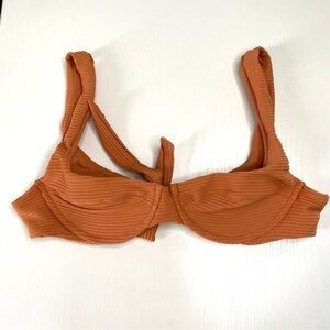 L*SPACE Coast to Coast Rust Orange Ribbed Nikita Bikini Top, Medium